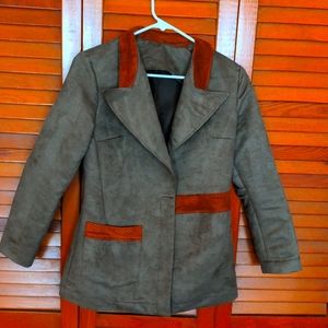 Green and brown half zip blazer